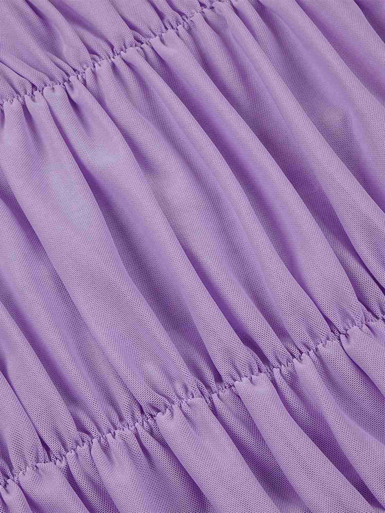 [Pre-Sale] Lavender 1960s 3D Flower Ruched Mesh Dress