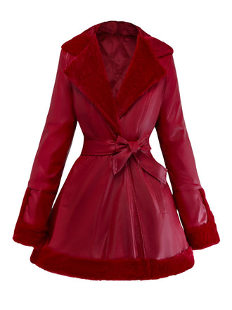 1950s Leather Fur Collar Hooded Coat