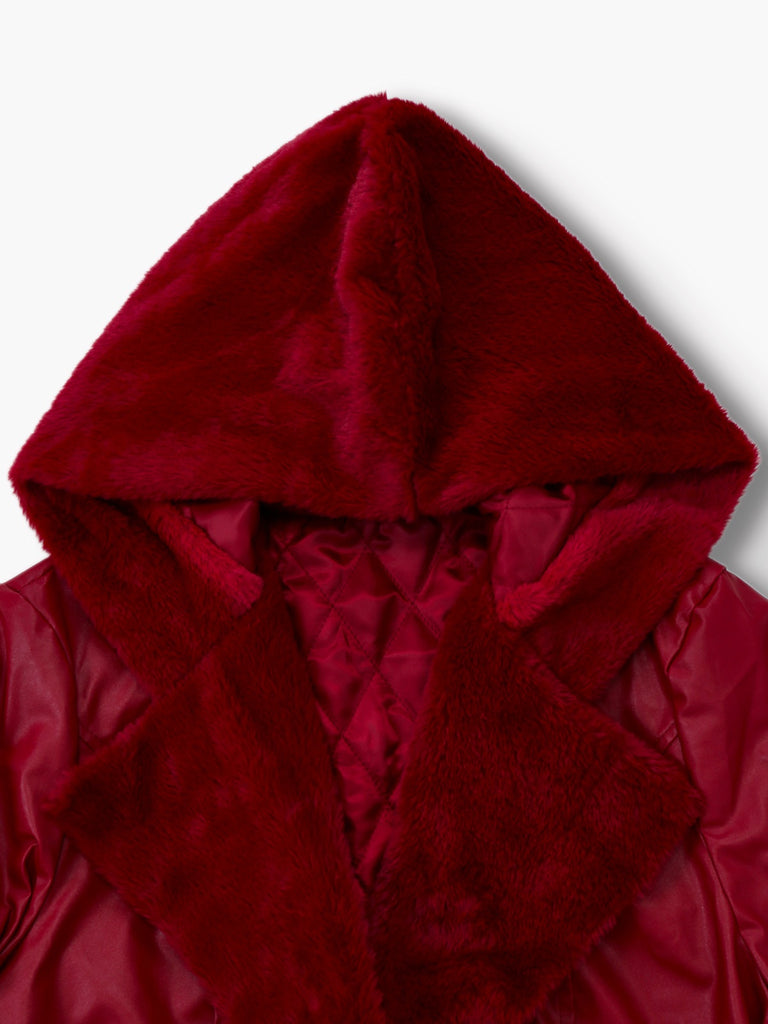 1950s Leather Fur Collar Hooded Coat