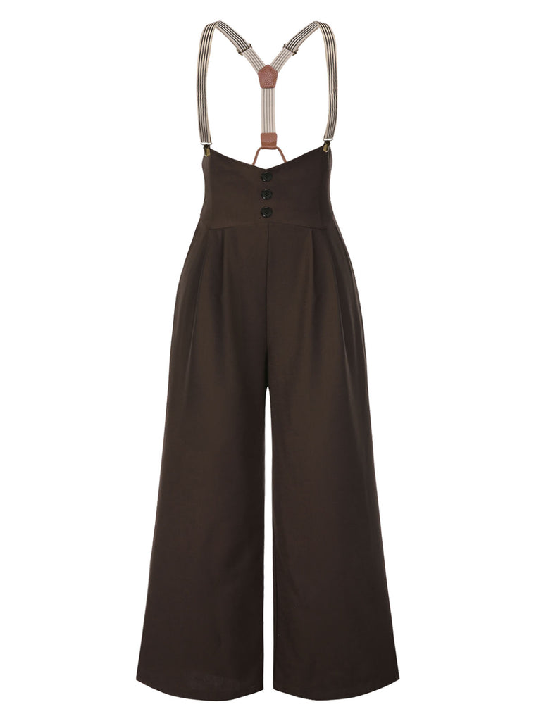 [Pre-Sale] [Plus Size] Dark Brown 1950s Button Suspender Pants