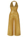 [Pre-Sale] [Plus Size] Gold 1970s Solid V-Neck Halter Jumpsuit
