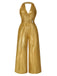[Pre-Sale] [Plus Size] Gold 1970s Solid V-Neck Halter Jumpsuit
