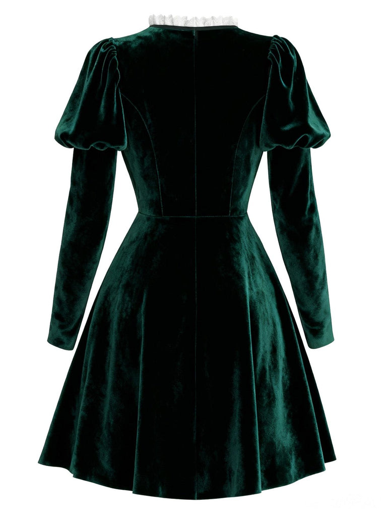 [Pre-Sale] Green 1960s Victorian Velvet Lace Dress