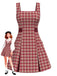 [Pre-Sale] Deep Red 1960s Plaid Wide-Strap Pleat Dress