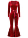 [Pre-Sale] Red 1970s Sweetheart Flare Leg Velvet Jumpsuit