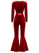 [Pre-Sale] Red 1970s Sweetheart Flare Leg Velvet Jumpsuit