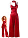 [Pre-Sale] Red 1930s Satin Cowl Neck Spaghetti Strap Jumpsuit