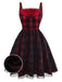 [Pre-Sale] Red & Black 1950s Plaid Bow Mesh Dress