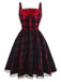 [Pre-Sale] Red & Black 1950s Plaid Bow Mesh Dress