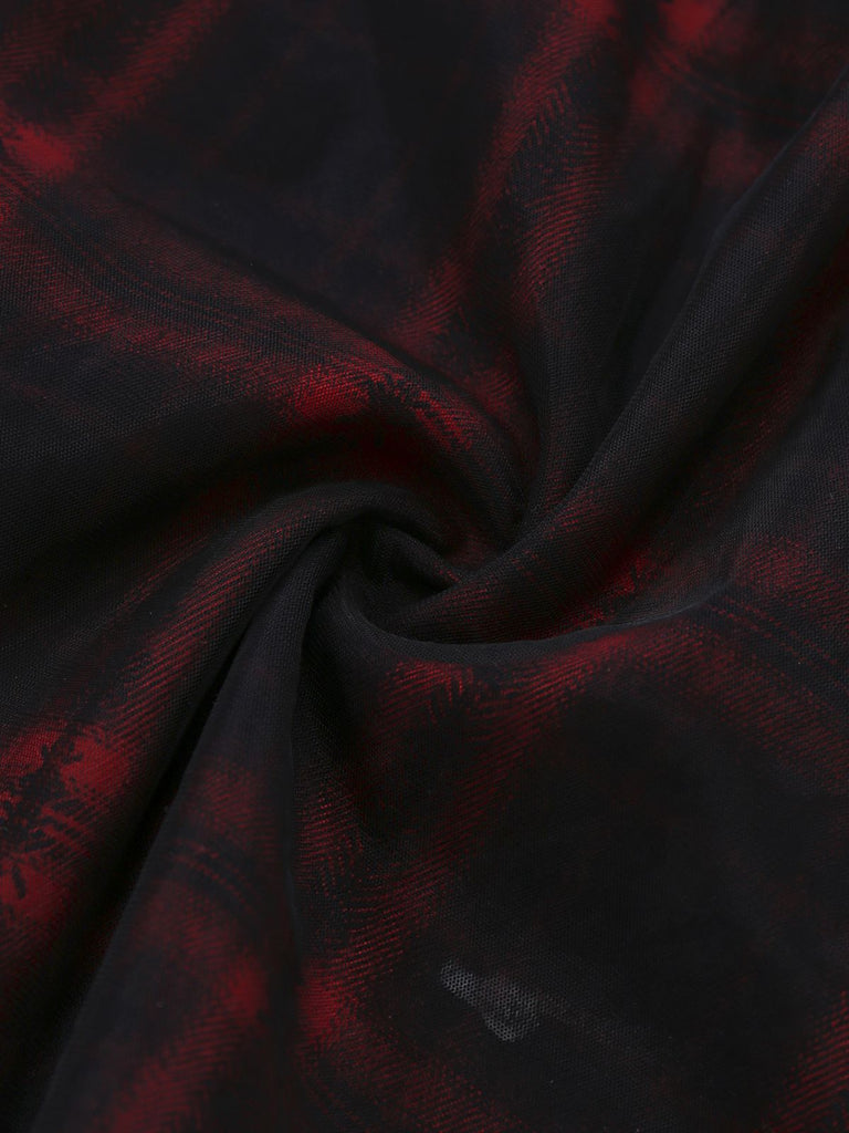 [Pre-Sale] Red & Black 1950s Plaid Bow Mesh Dress