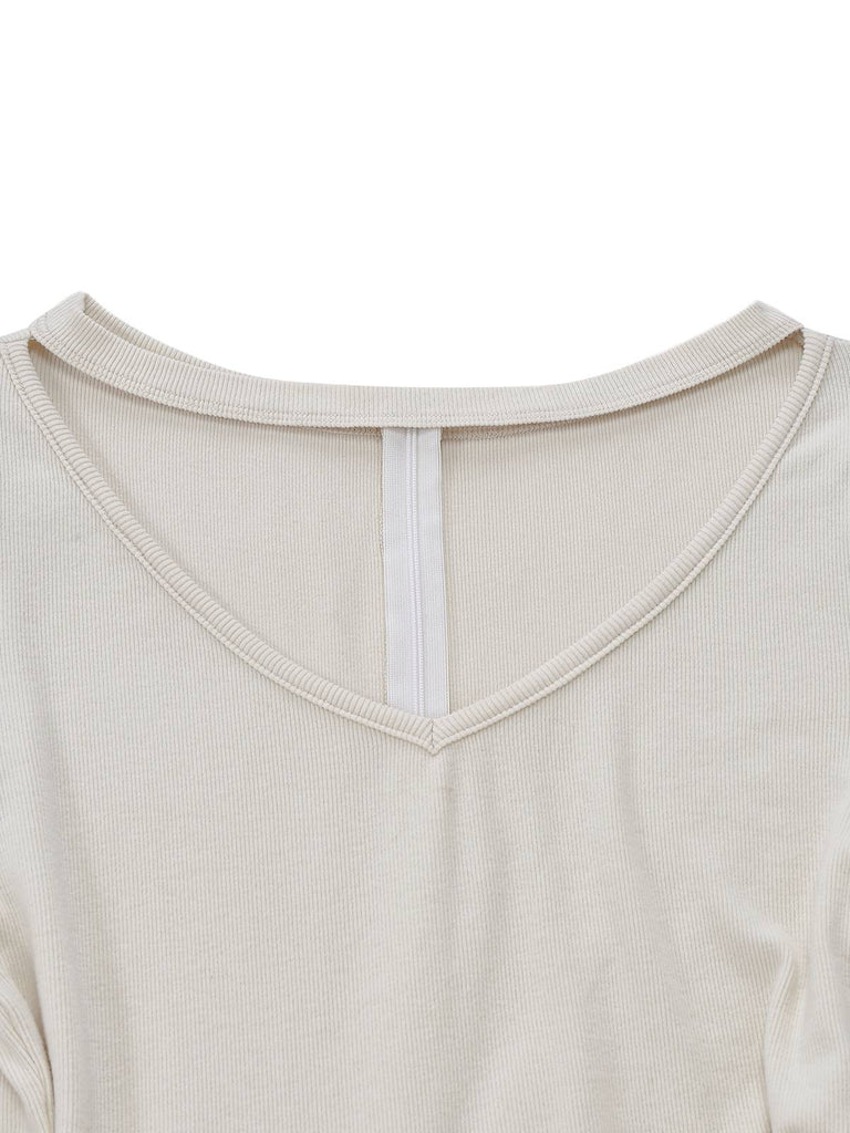 [Pre-Sale] Beige 1950s Keyhole Bow Knit Plush Patchwork Dress