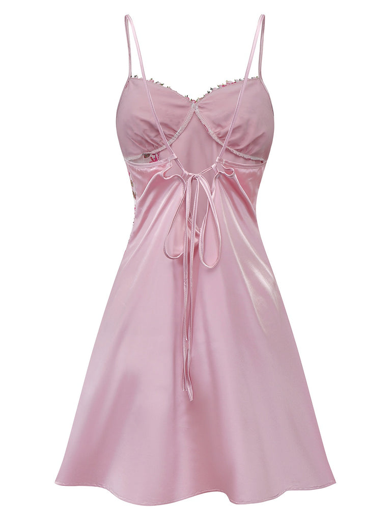 [Pre-Sale] Pink 1950s Embroidered Floral Mesh Satin Nightgown