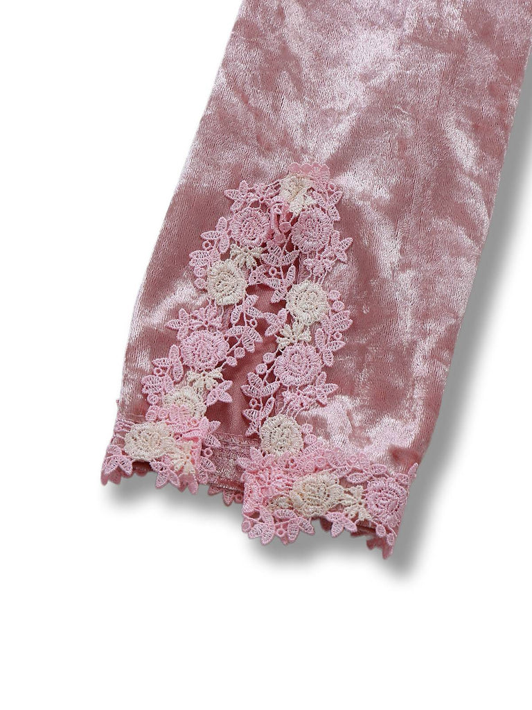 [Pre-Sale] Pink 1930s Velvet Lace Floral Embroidered Robe