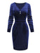 [Pre-Sale] Blue 1960s V-Neck Glitter Velvet Pencil Dress
