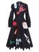 Black 1950s Lobster Zigzag Neck Lantern Sleeve Dress