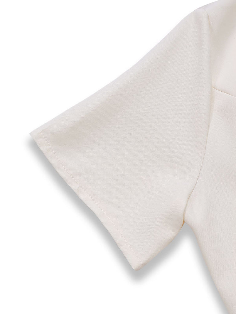 Beige 1970s Double Breasted Lapel Pleated Dress