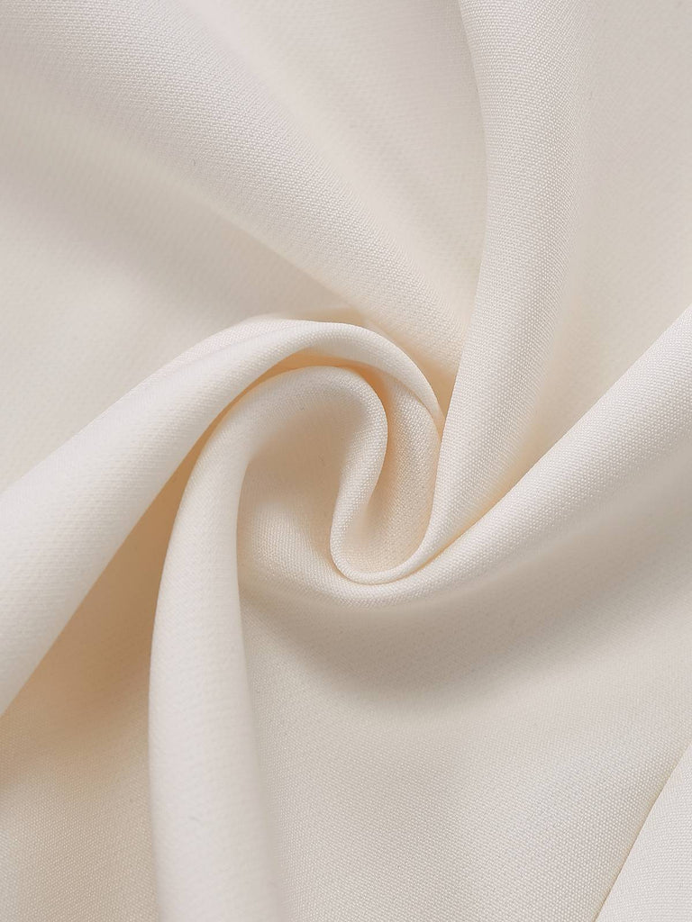 Beige 1970s Double Breasted Lapel Pleated Dress