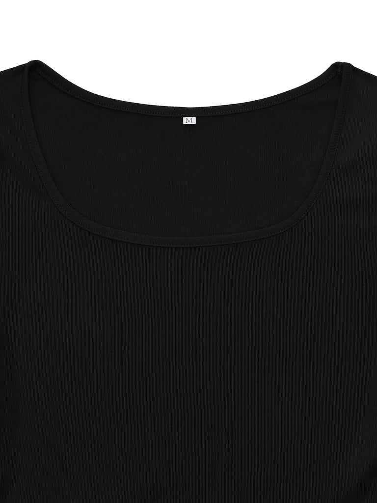 Khaki 1970s Knitted Square Neck Floral Dress