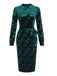 Green 1960s Velvet Plant Pattern Pencil Dress