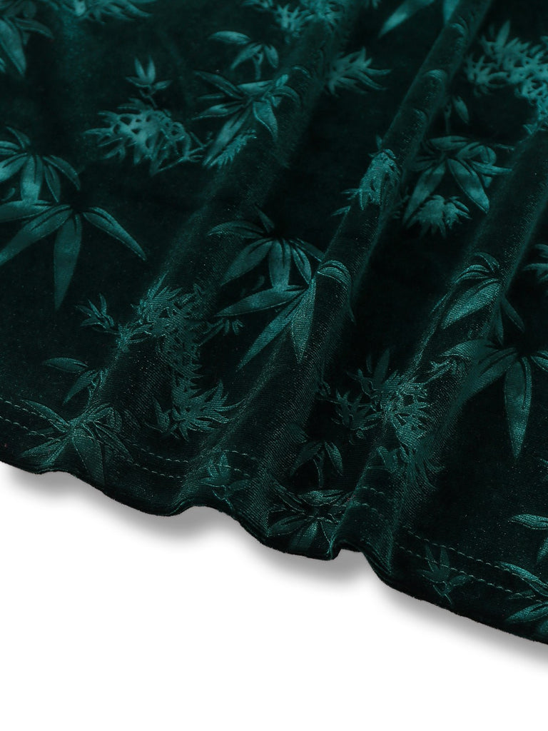 Green 1960s Velvet Plant Pattern Pencil Dress