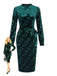 Green 1960s Velvet Plant Pattern Pencil Dress