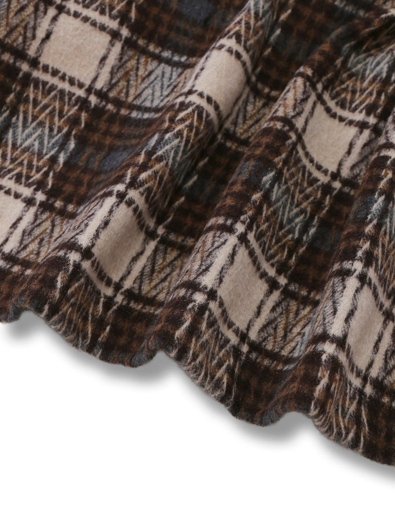 [Pre-Sale] Brown 1940s Cotton Plaid Asymmetrical Lapel Coat