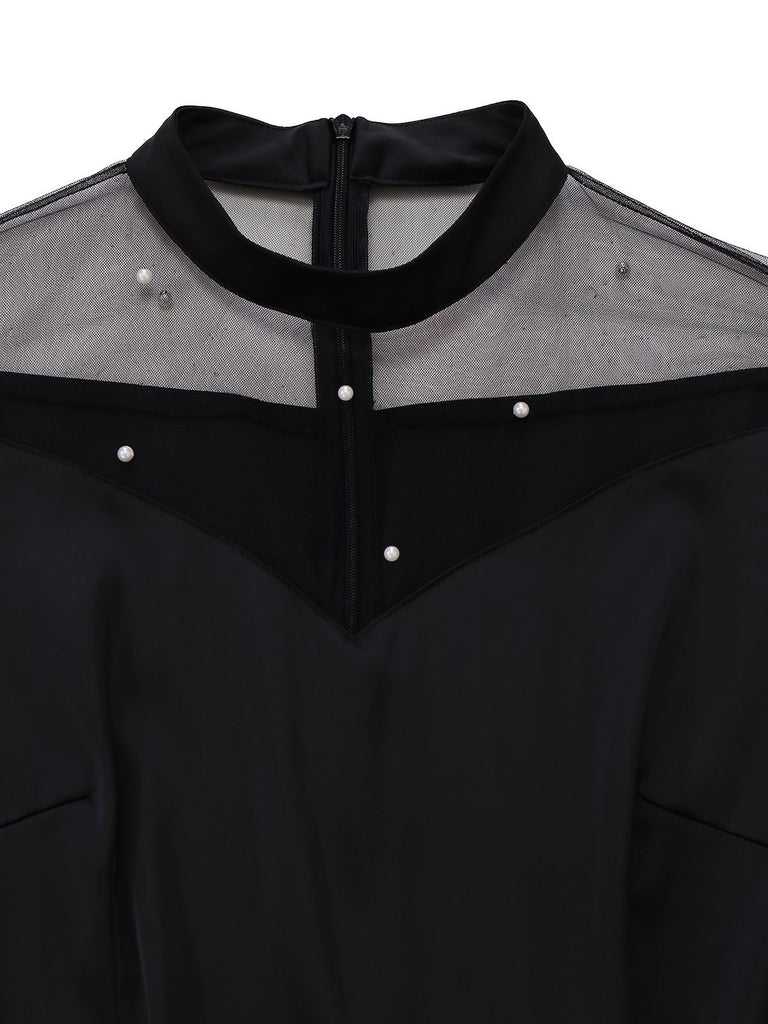 [Pre-Sale] Black 1930s Pearl Mesh Sheer Jumpsuit