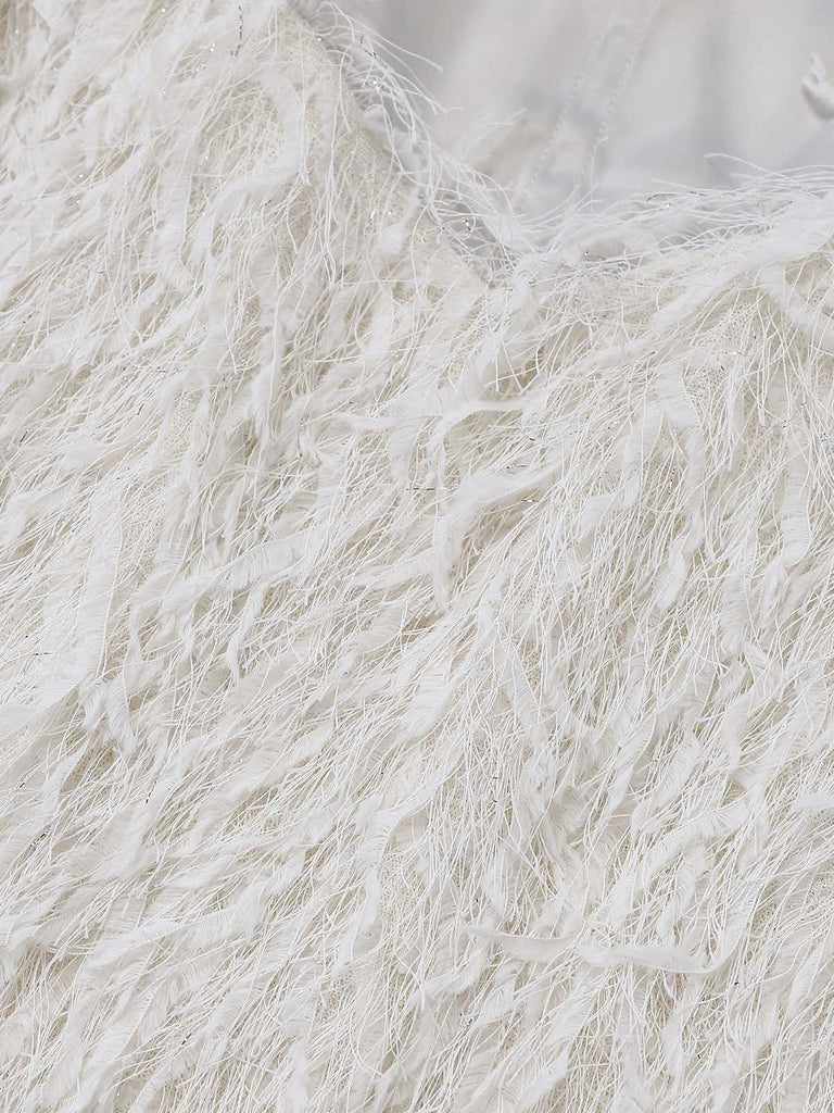 [Pre-Sale] White 1960s Satin Feathered Fringe Bustier Dress