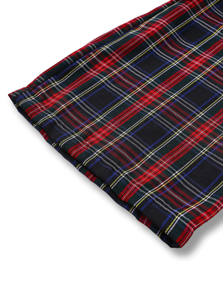 [Pre-Sale] 2PCS White & Black 1940s Blouse & Tartan Overall Pants