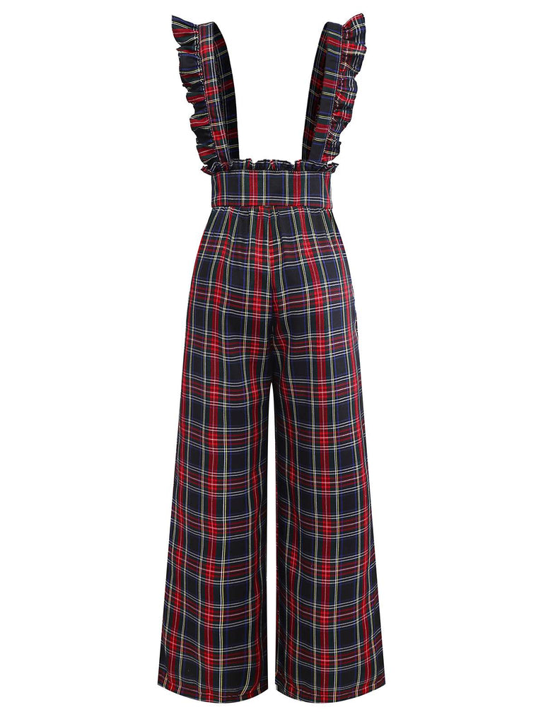 [Pre-Sale] 2PCS White & Black 1940s Blouse & Tartan Overall Pants