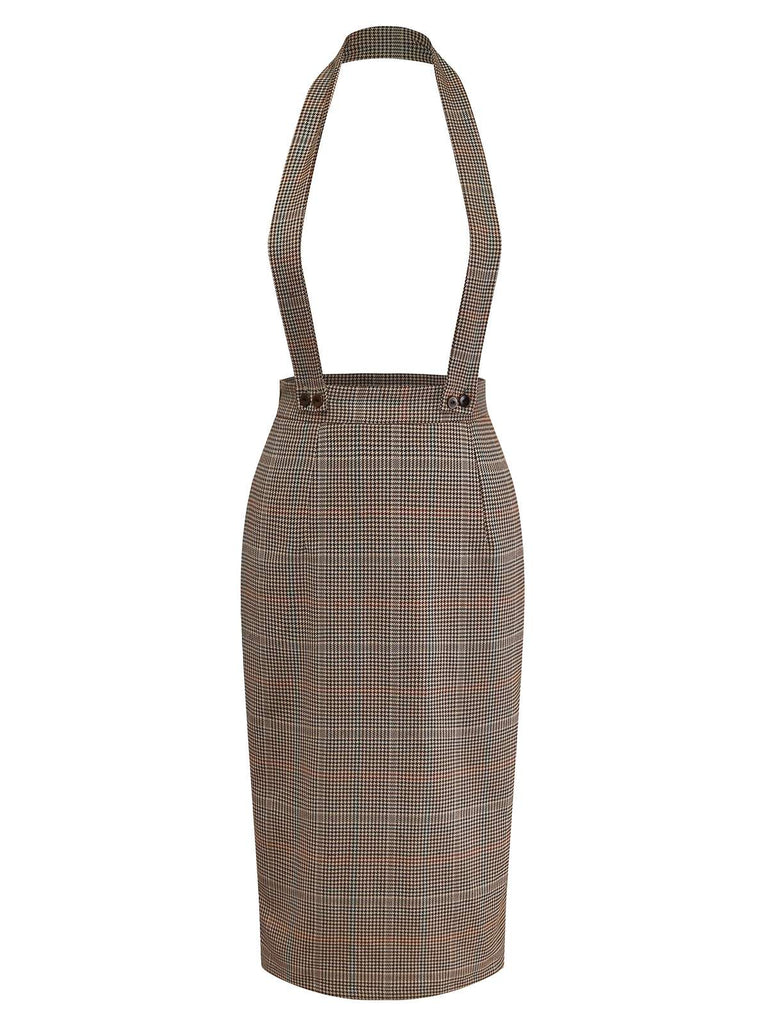 [Pre-Sale] Brown 1960s Houndstooth Suspender Pencil Skirt