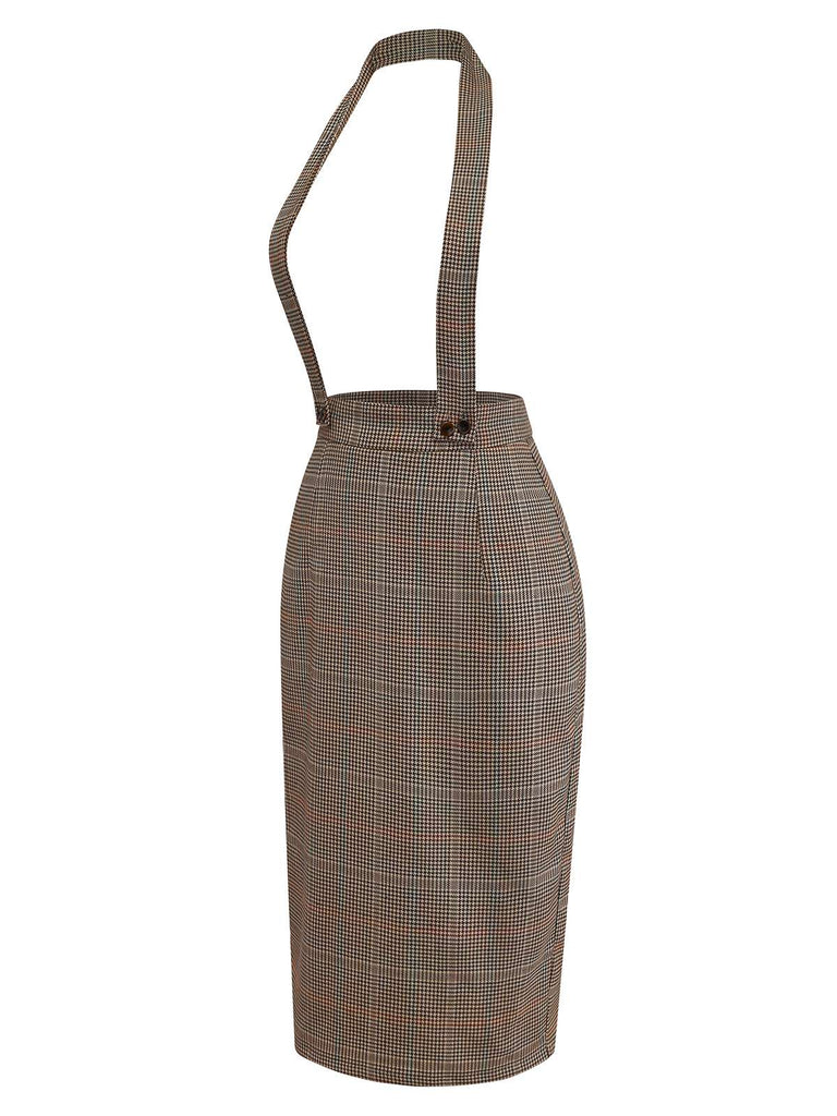 [Pre-Sale] Brown 1960s Houndstooth Suspender Pencil Skirt