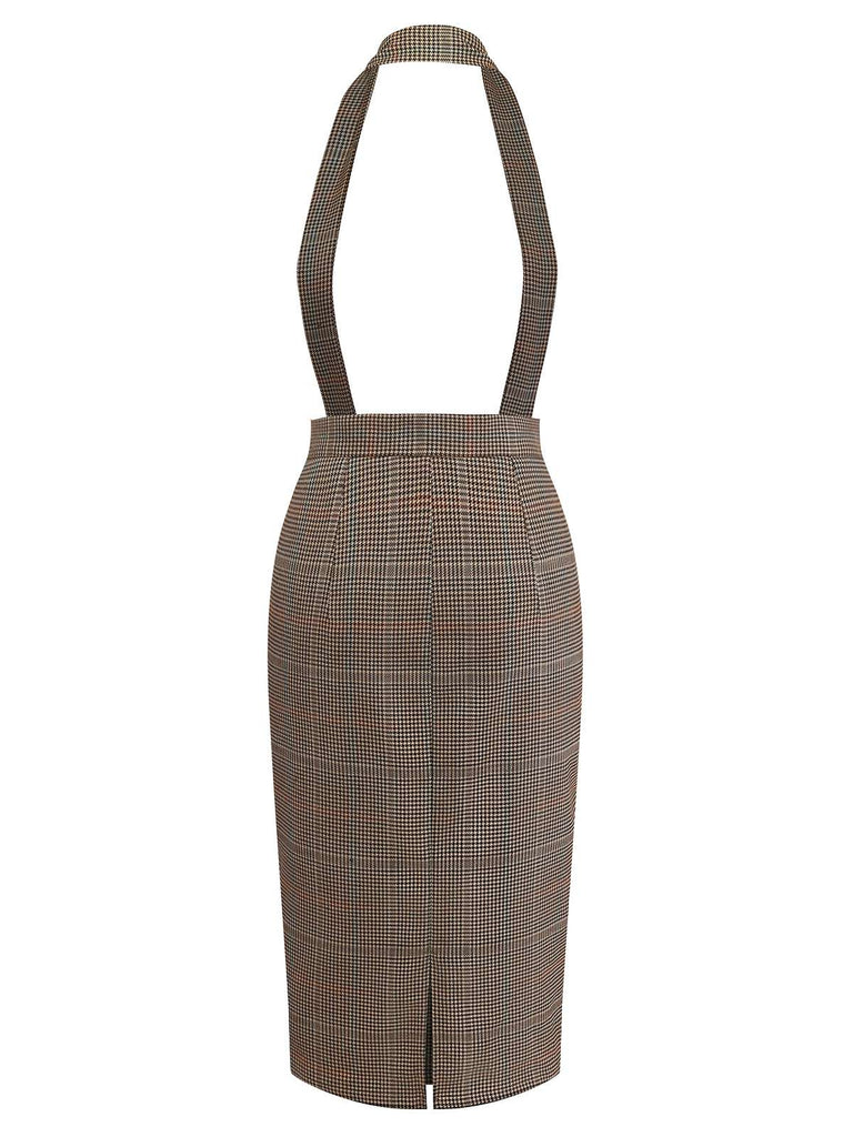 [Pre-Sale] Brown 1960s Houndstooth Suspender Pencil Skirt