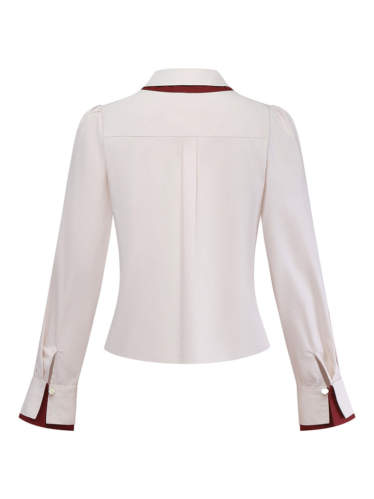 [Pre-Sale] Beige 1960s Slit Sleeve Contrasted Lapel Blouse