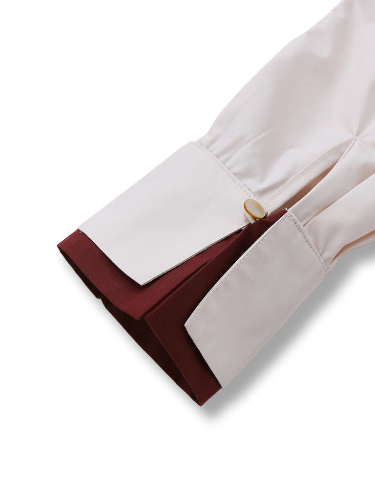 [Pre-Sale] Beige 1960s Slit Sleeve Contrasted Lapel Blouse