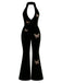 [Pre-Sale] Black 1930s Velvet Halter Butterfly Embroidered Jumpsuit