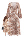 Khaki 1940s V-Neck Watercolored Dune Style Dress
