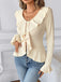 Beige 1950s Solid Ruffled Lapel Collar Top