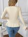 Beige 1950s Solid Ruffled Lapel Collar Top