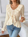 Beige 1950s Solid Ruffled Lapel Collar Top