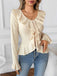 Beige 1950s Solid Ruffled Lapel Collar Top