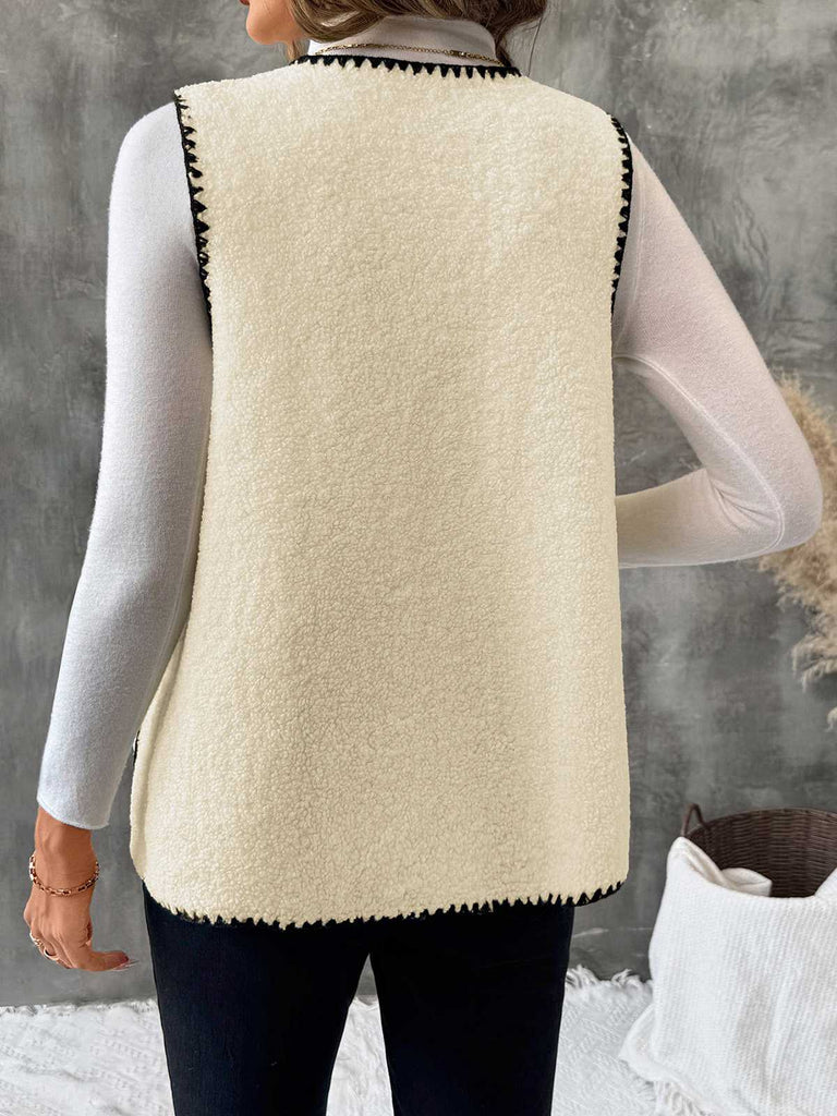 Beige 1950s Faux-Wool Binding Pocket Vest