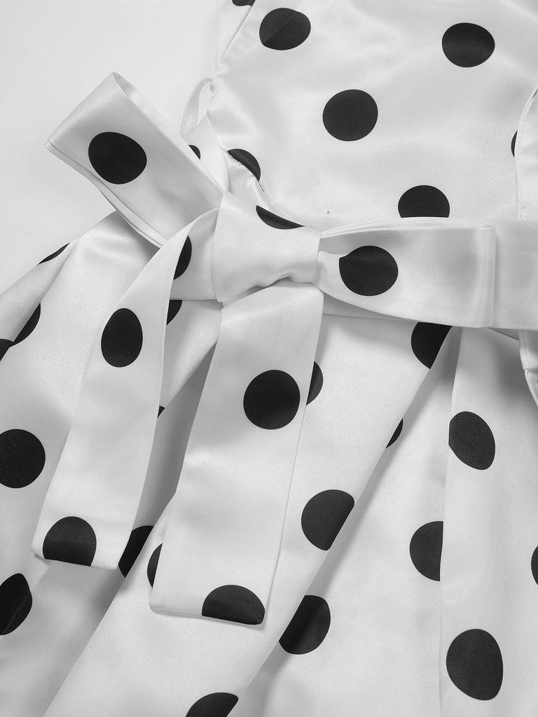 1950s Surplice V-Neck Polka Dot Belted Dress