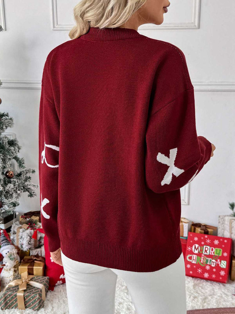 Wine Red 1950s Bowknot Pattern Sweater