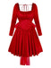 Red 1950s Velvet Pearl Ruched Tulle Bow Dress