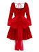 Red 1950s Velvet Pearl Ruched Tulle Bow Dress