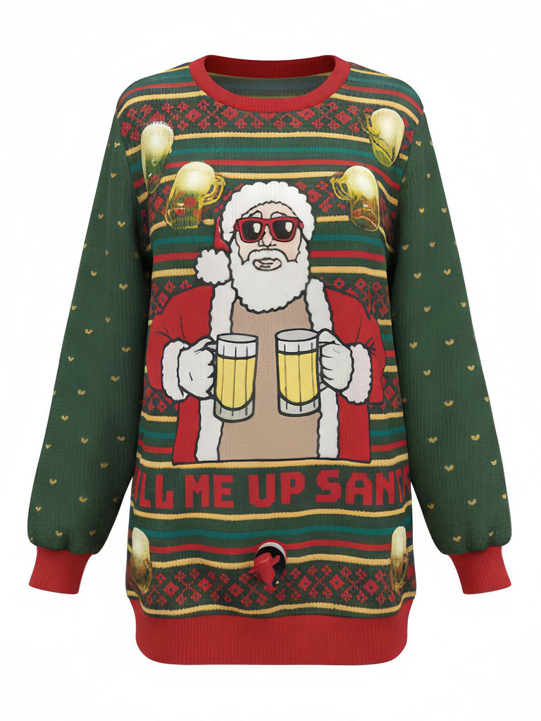 1950s Christmas Beer Santa Cheers Sweater