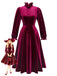 Red 1950s Velvet Ruffled Collar Lantern Sleeve Dress