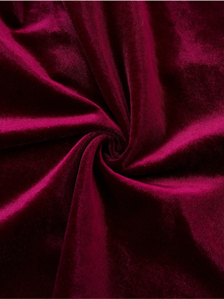 Red 1950s Velvet Ruffled Collar Lantern Sleeve Dress