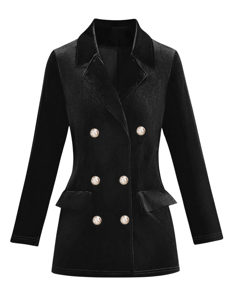 1980s Solid Velvet Double-Breasted Lapel Blazer